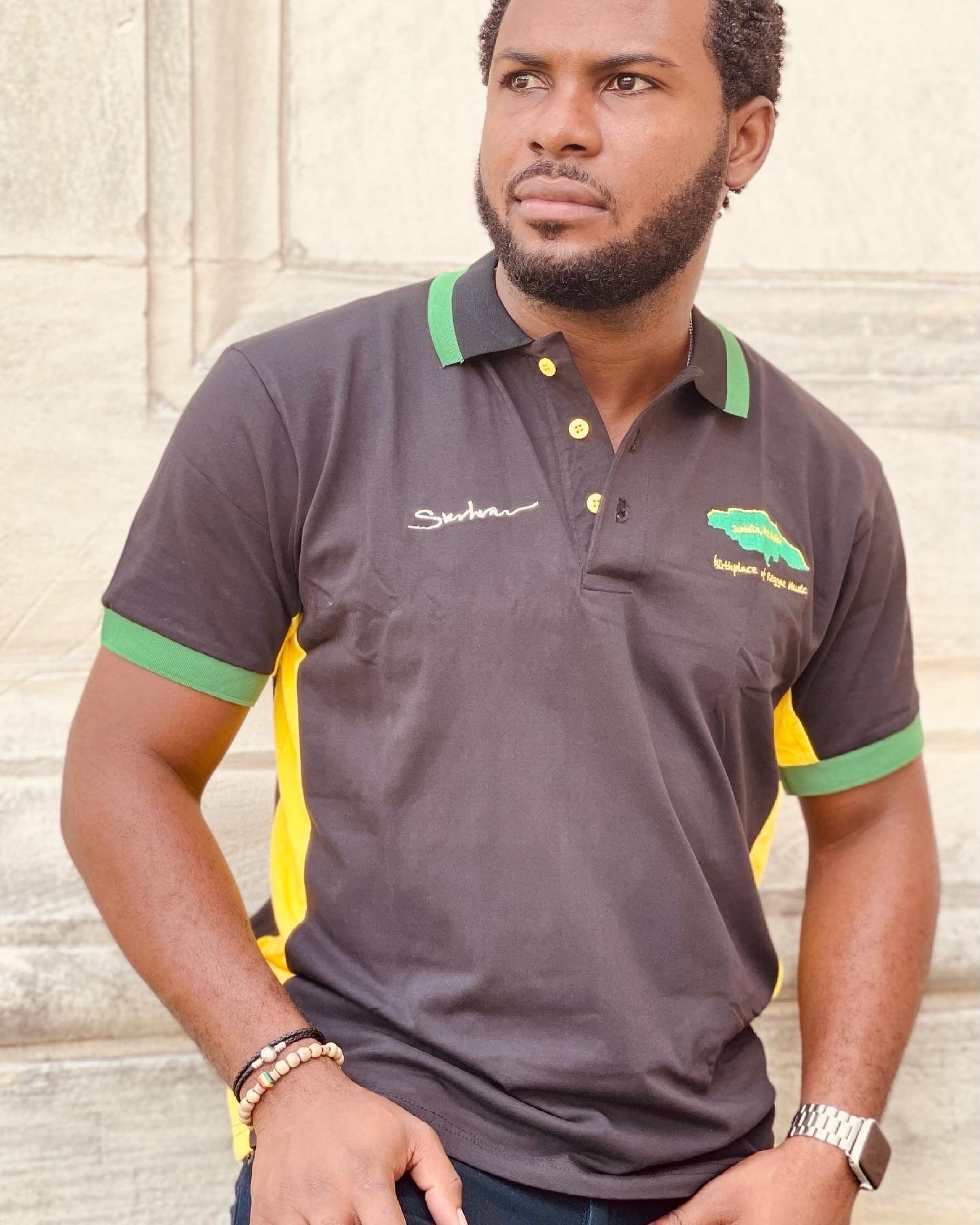 Jamaica Graphic Polo Shirt – Jamdown Print, Short Sleeve